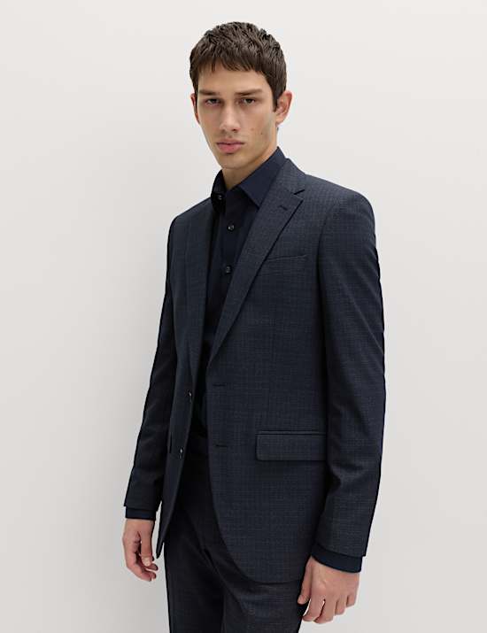 3 Piece Skinny Fit Textured Stretch Suit