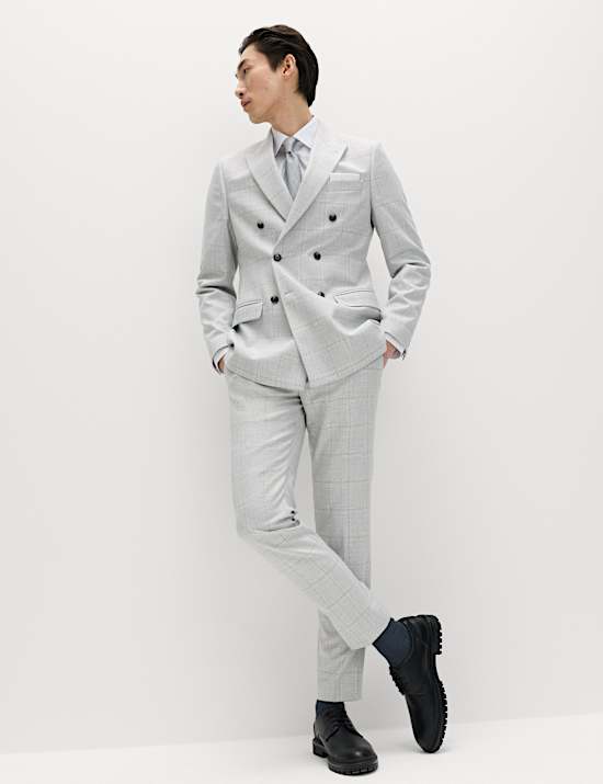 2 Piece Slim Fit Check Double Breasted Suit