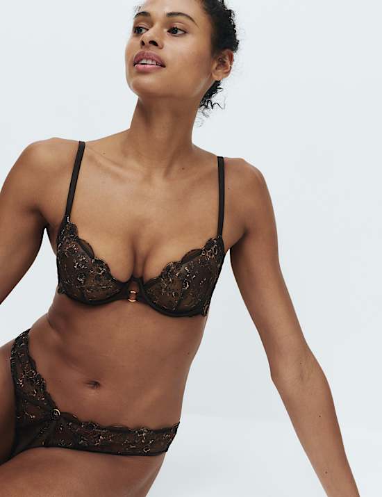 Conjunto de sujetador balconette con aros y bordado de leopardo Mia (copas A-E)