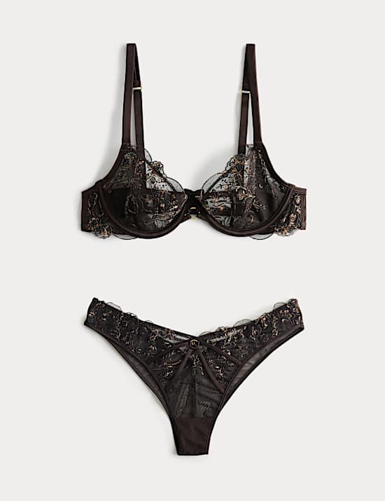 Conjunto de sujetador balconette con aros y bordado de leopardo Mia (copas A-E)