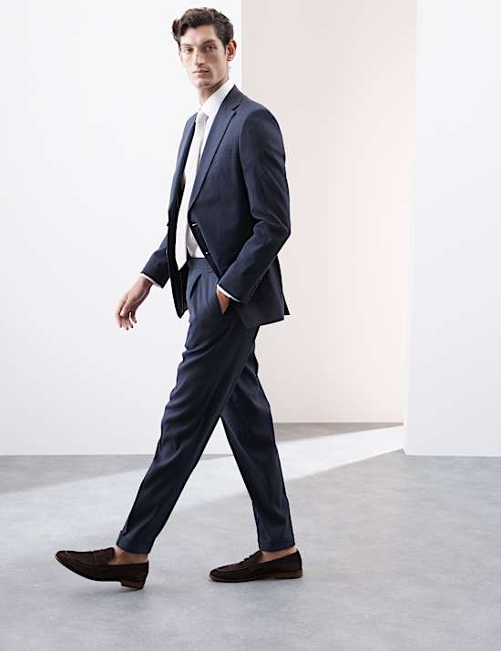 Costume coupe ajustée en lin mélangé de performance italien