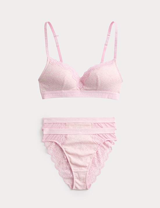 Lotta Gerippter, b&uuml;gelloser Plunge-BH aus Baumwollmischgewebe im Set (A&ndash;E)