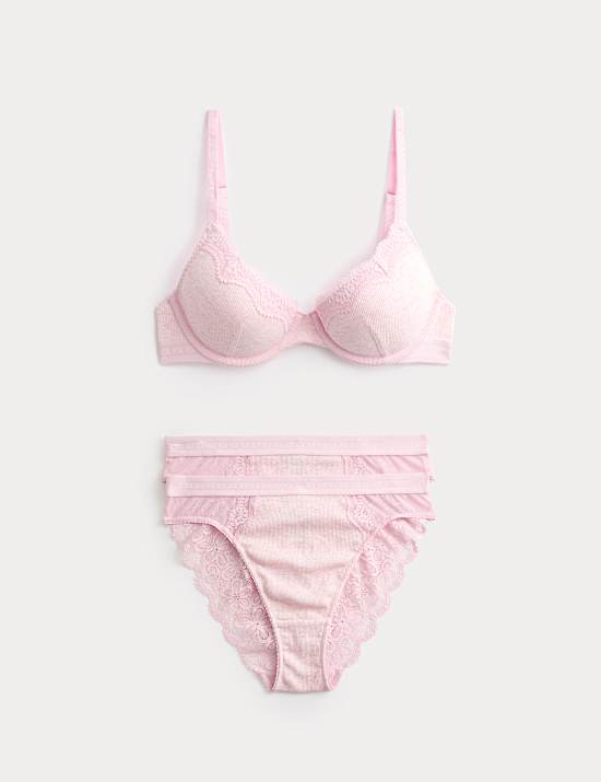 Lotta Cotton Rib Wired Demi Cup Bra Set A-E