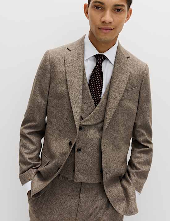 3 Piece Tailored Fit Italian Wool Rich Tweed Suit Jacket