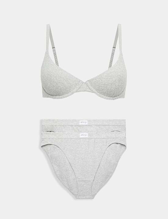 Asta Rib Wired Scoop Demi Cup Bra Set A-E