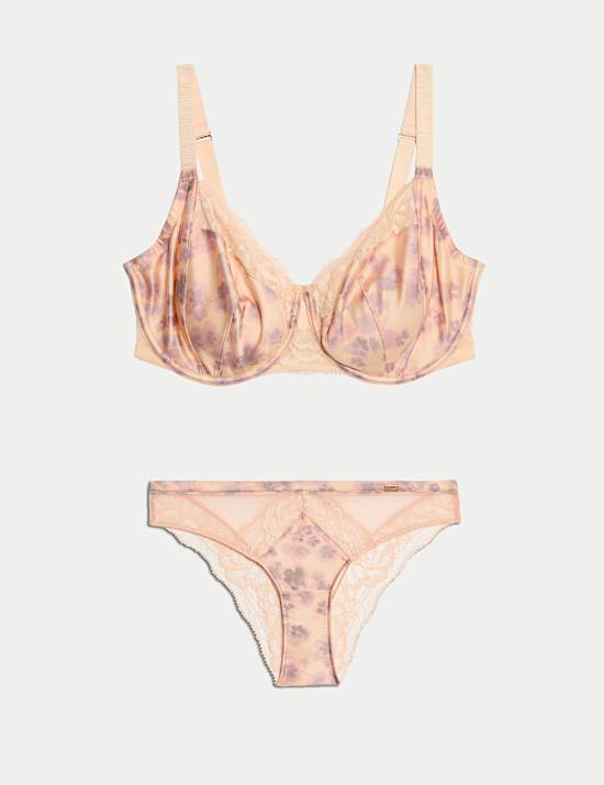 Silk Cherry Blossom Wired Balcony Bra Set F+