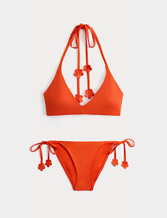 Floral Trim Halterneck Bikini Set