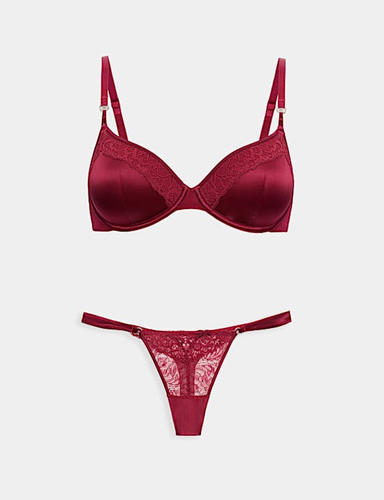 Silk & Lace Wired Demi Cup Bra Set A-E