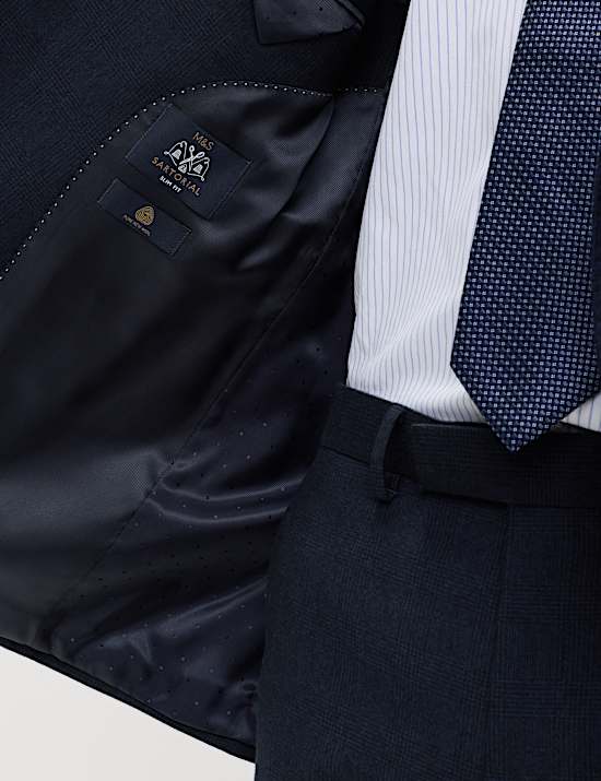 Slim Fit Pure Wool Checked Suit