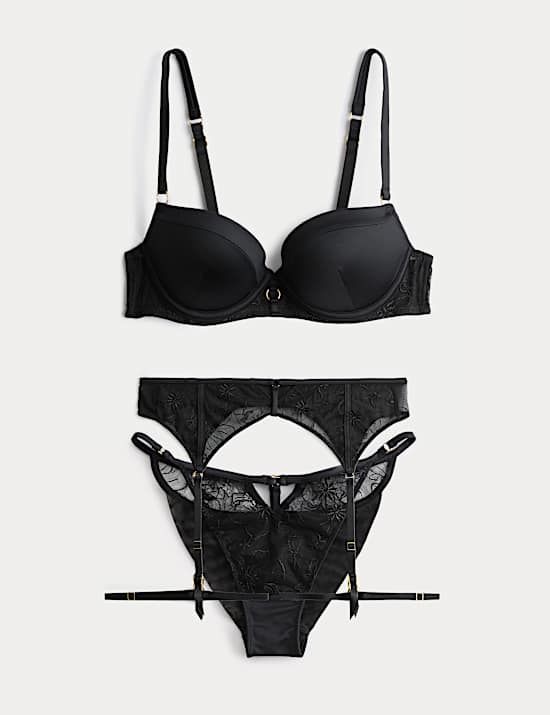 Freya Embroidered Wired Push-Up Balcony Bra & Suspender Set A-E