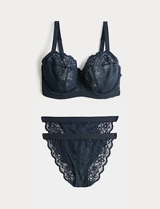 Cleo Sequin Lace Wired Balcony Bra Set (F-H