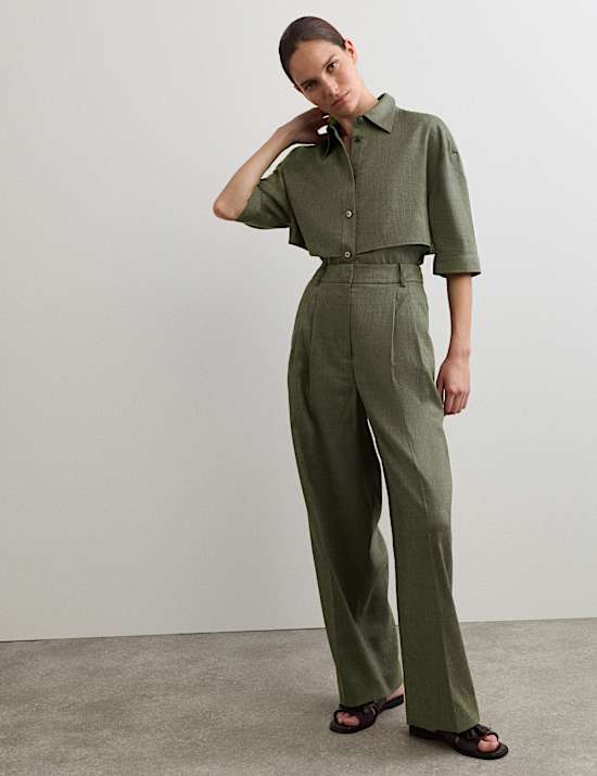 Linen Blend Relaxed Utility Shirt & Trouser Set