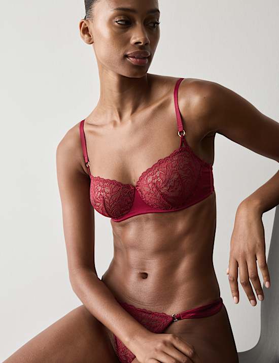 Lace with Silk Wired Balcony Bra Set A-E