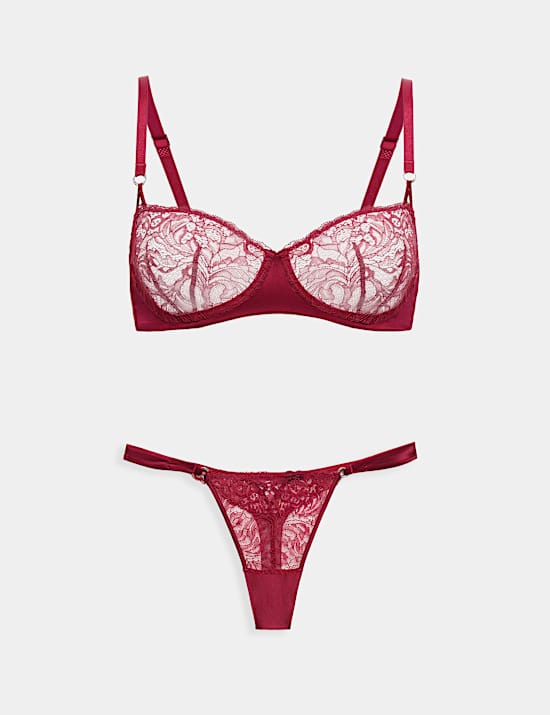 Lace with Silk Wired Balcony Bra Set A-E