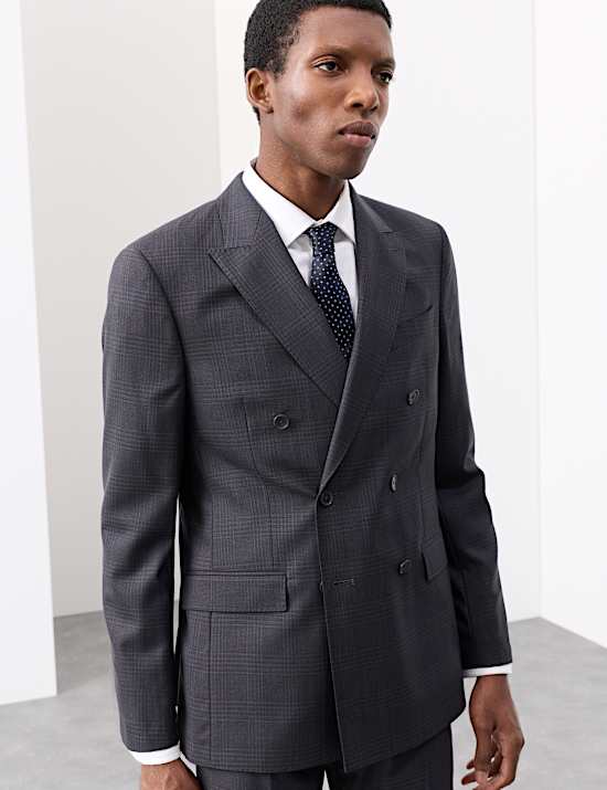 Pure Wool Double Breasted Check Suit