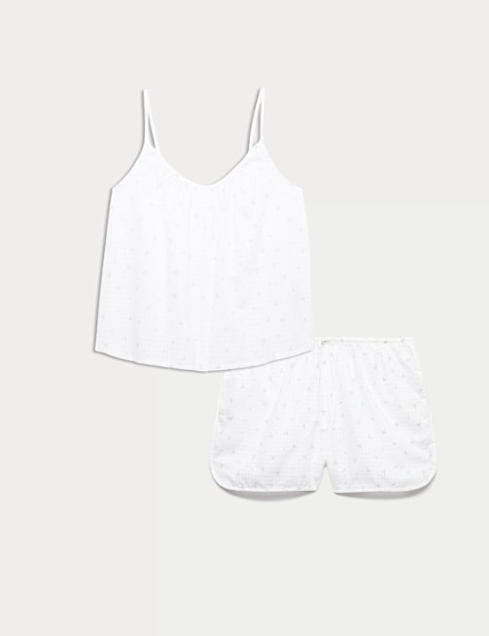 Ensemble haut caraco 100 % coton &agrave; motif dobby quadrill&eacute; fleuri