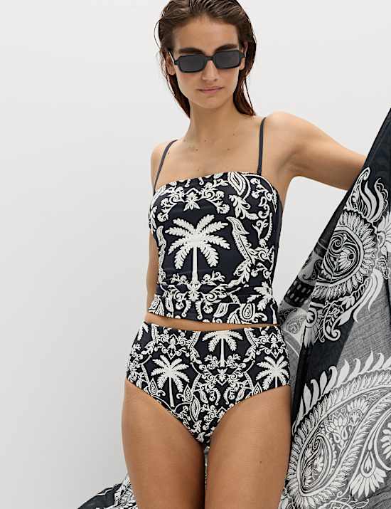 Tummy Control Printed Bandeau Tankini Set