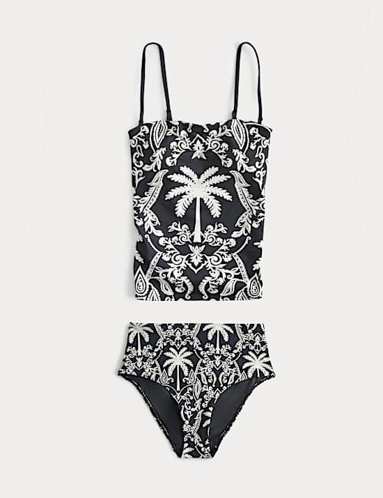 Tummy Control Printed Bandeau Tankini Set