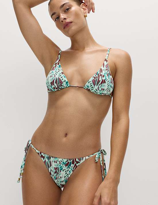 Printed Trim Detail Triangle Bikini Set