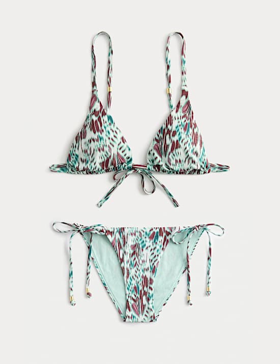 Printed Trim Detail Triangle Bikini Set
