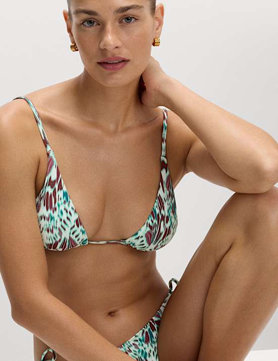 Printed Trim Detail Triangle Bikini Set