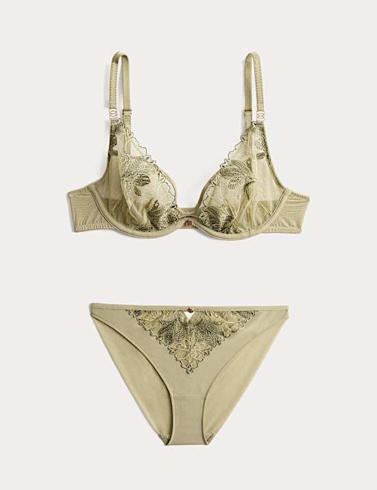 Ianthe Embroidery Wired Plunge Bra Set A-E