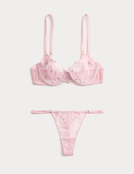 Leah Embroidery Wired Demi Cup Bra Set A-E