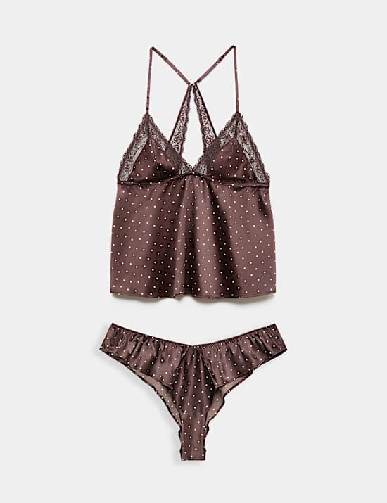 Satin Spot Lace Cami Set