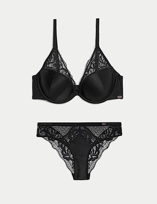 Beau Silk & Lace Wired Plunge Bra Set A-E