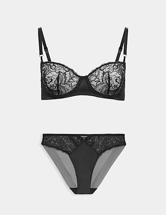 Lace with Silk Wired Balcony Bra Set A-E