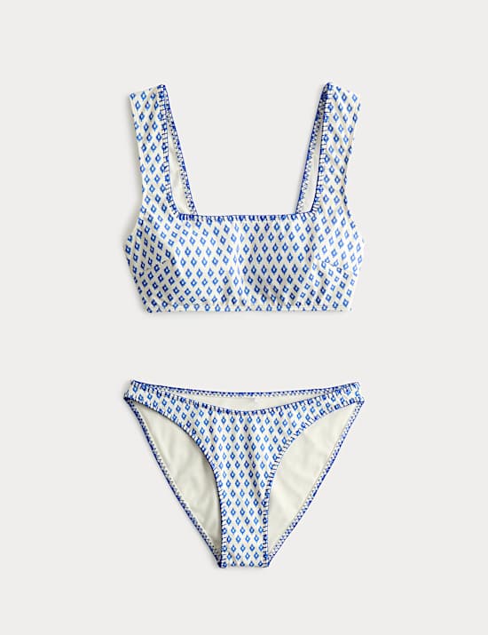 ביקיני בהדפס עם תיפורים בקצוות ומחשוף עגול ורחב