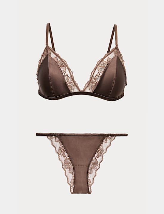 Savannah Satin & Lace Triangle Bralette Set