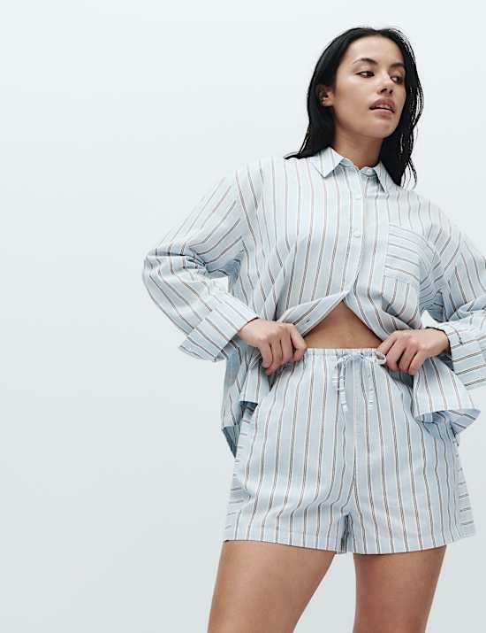 Schlafanzughose und -hemd aus reiner Baumwolle mit Streifenmuster, im Set