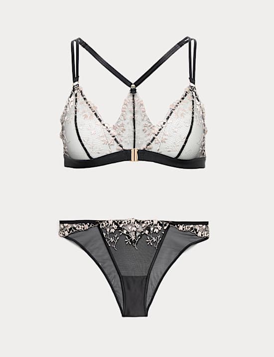 Flora Embroidered Front Fastening Bralette Set A-E