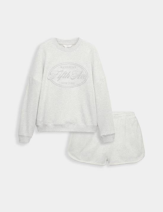 Set met zachte katoenrijke sweater met borduurwerk en broek