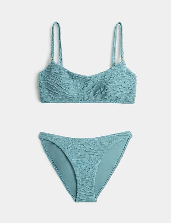 Textured Padded Strap Detail Scoop Neck Bikini Set