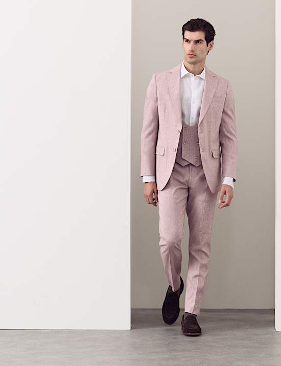 3 Piece Tailored Fit Italian Performance Linen Blend Suit