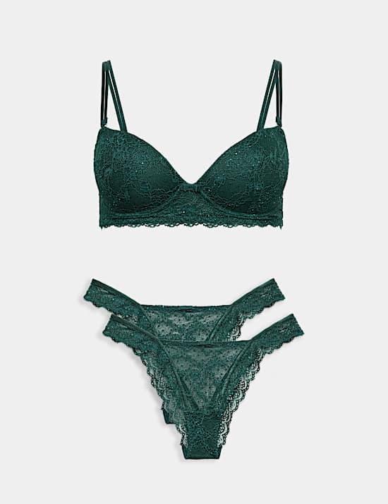 Lace Non Wired Push Up Plunge Bra Set A-E