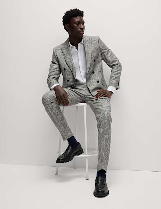 Slim Fit Wool Blend Check Suit