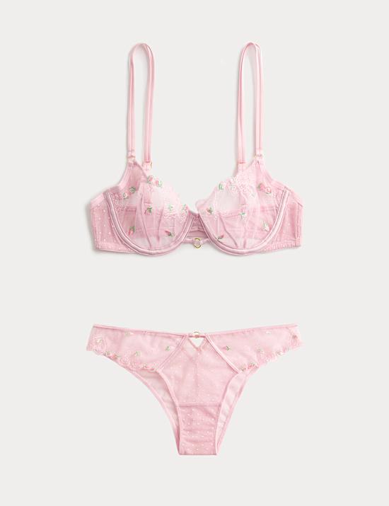 Leah Embroidery Wired Demi Cup Bra Set A-E