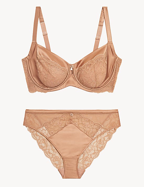 Silk Blend & Lace Wired Balcony Bra Set F-H