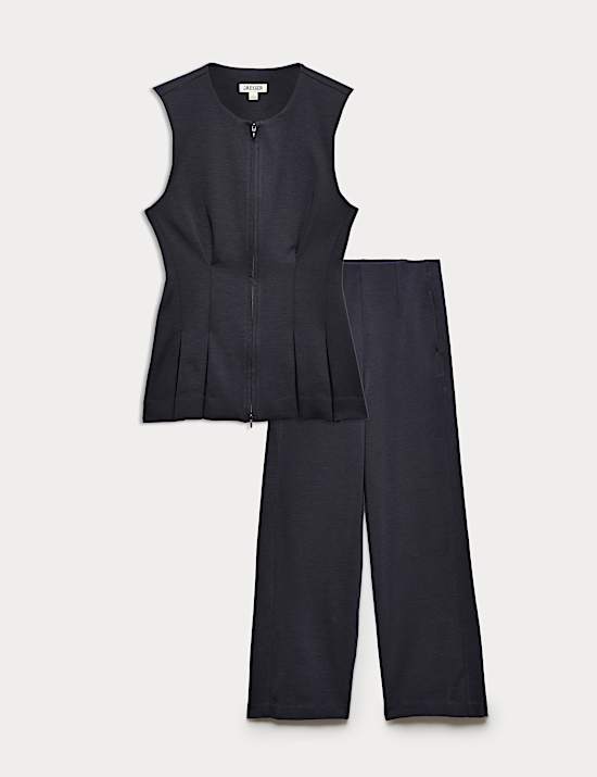 Set van hemdje met rits en broek van katoenmix