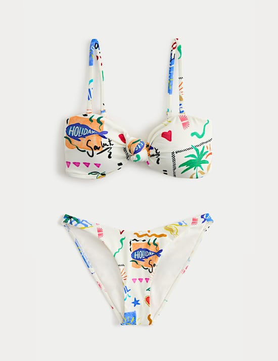 Printed Padded Bandeau Bikini Set