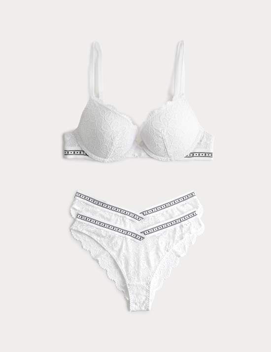 Cleo Lace Wired Push Up Plunge Bra Set A-E