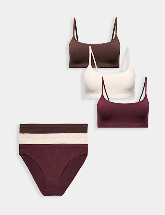 3 Pack Seamless Non Wired Micro Crop Top Set