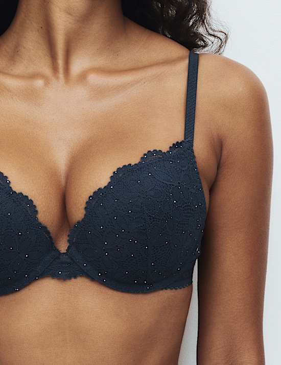 Cleo Push-up-Plunge-BH mit Bügel, Spitze und Pailletten im Set (A–E)