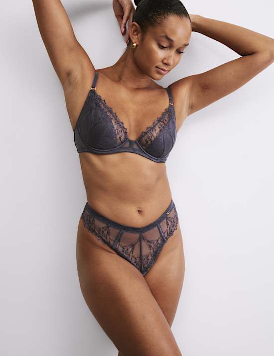 Lisianthus Embroidery Wired Plunge Bra Set A-E