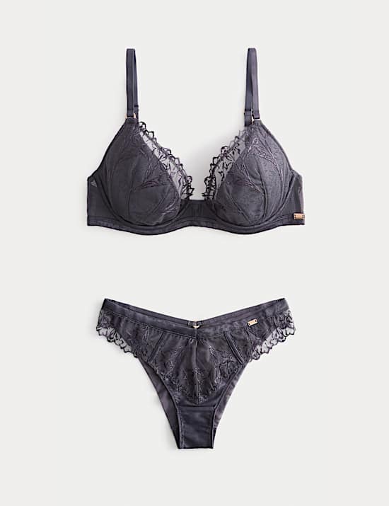 Lisianthus Embroidery Wired Plunge Bra Set A-E