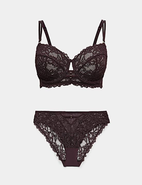 Sabine Floral Lace Wired Balcony Bra Set F+