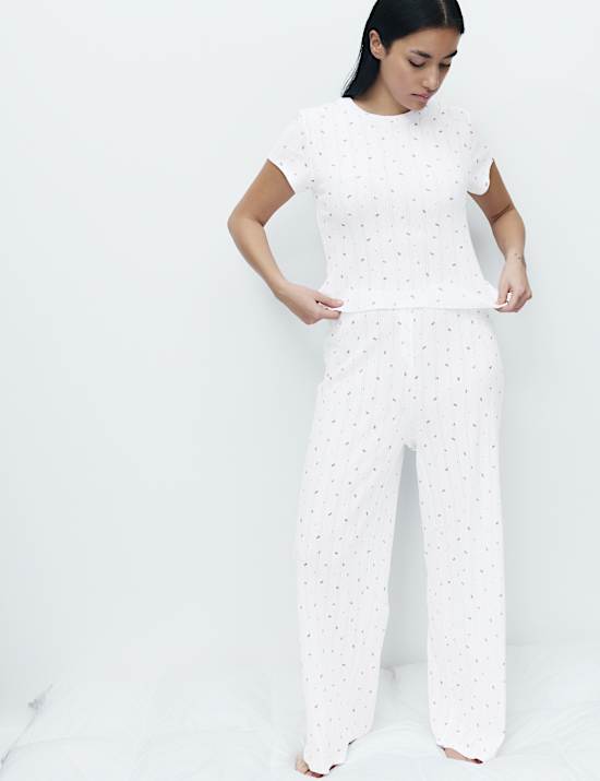 Pure Cotton Pointelle Floral Pyjama Set